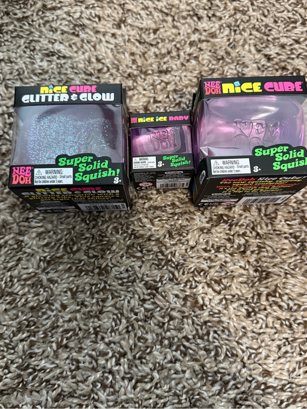 NeeDoh Nice Cube + needoh nice ice baby + needoh nice cube glitter glow - PURPLE